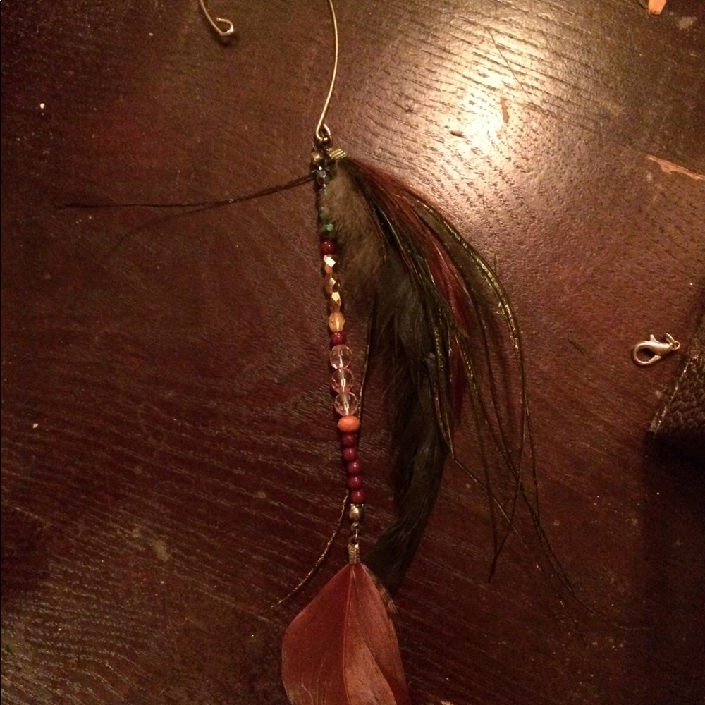 Feather and bead ear cuff